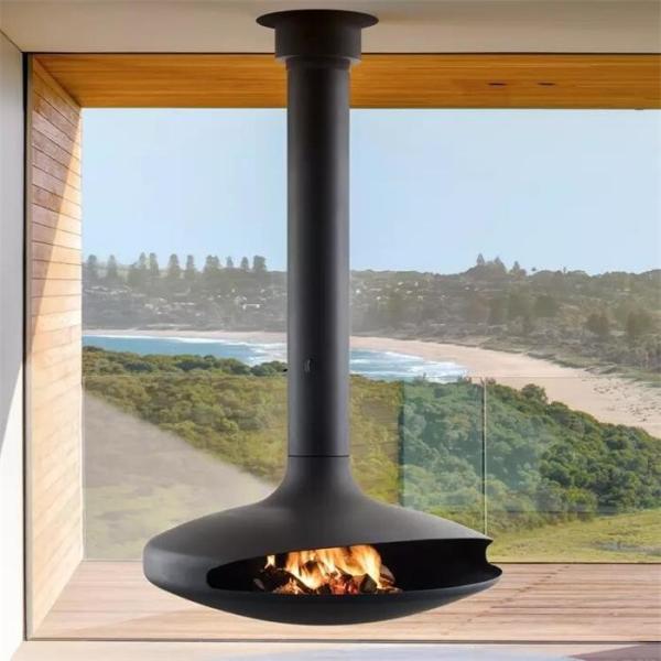 Quality Hotel Indoor Suspended Heating Steel Stove Hanging Rotating Wood Fireplace wholesale