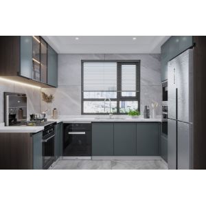 Modular Kitchen Cabinets with Backsplash & Drawer Accessories
