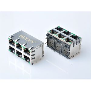 HULYN RJ45 jacks，Shielded RJ45 Modular Jack Connector,with LEDs, 2x3 Ports,RJ45