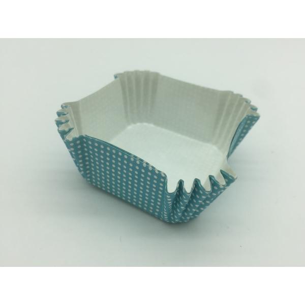 Baby Blue Paper Cupcake Liners , White Dot Square Cupcake Wrappers Heat Resistant