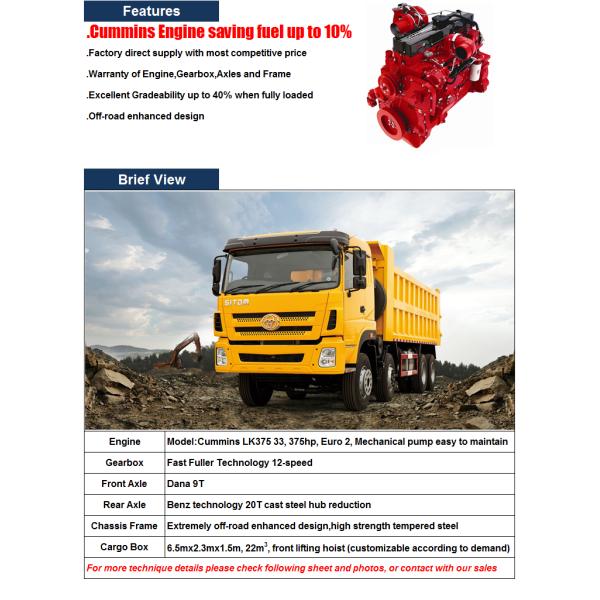 Cummins 375HP 35T 40T 45T 8x4 Tri-Ring 12 wheel off-road dump truck,Heavy Dumper STQ3314L