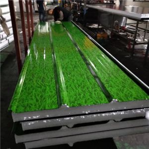 overlap waterproof 75mm silver paper eps sandwich roof panel with 0.426mm grass steel sheet up