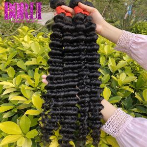 China Virgin Raw Brazilian Deep Wave Bundle Deals With Closure Double Drawn Cuticle Aligned Hair on sale