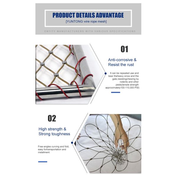 Safety Non Rusting Stainless Steel Wire Rope Mesh for Aviary Netting and Animal Enclosures