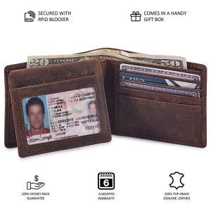 12cm * 10cm * 2cm Full Grain Leather Wallet Set with RFID Blocking and None