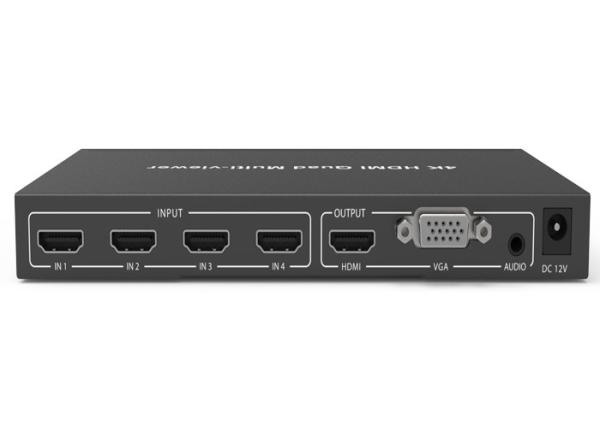 Black HDCP 1.4 4K 4×1 Quad HDMI Multiviewer with 4 x HDMI input and 1 x HDMI