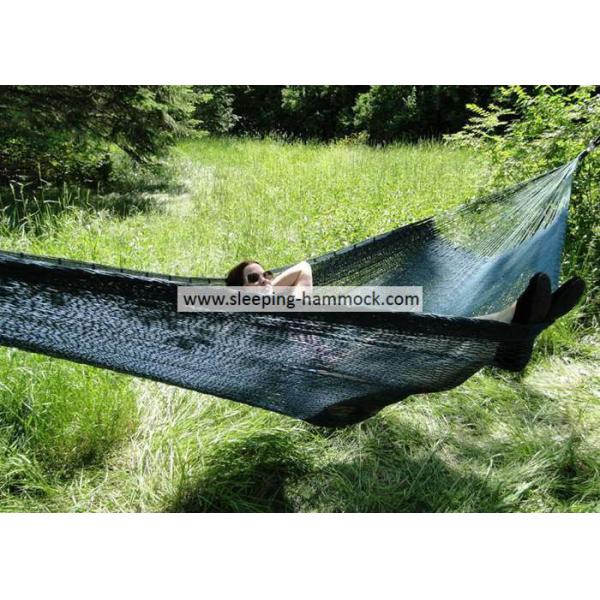 Backyard Patio Black Hand Woven Mayan Hammock , Non Spreader Bar Woven Rope Hammock For Adults