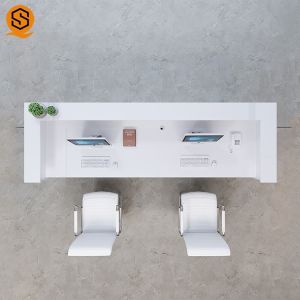 Seamless Splicing Solid Surface Reception Desk With Led Light , Front Office