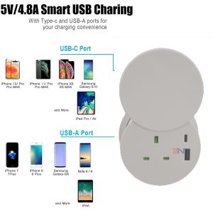 Safety Guarantee 4.92 Ft Extension Cord 1 AC Outlet Port and 2 USB Ports White