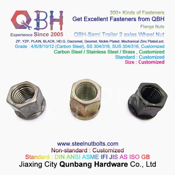 QBH Black Semi Trailer 2 Axles Non-Serrated Flange Wheel Hub Nut