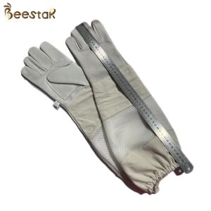 Thick Canvas And Mesh Longsleeve Sheepskin Beekeeping Gloves With Breathable