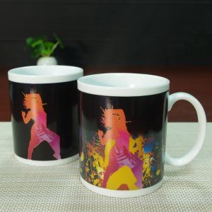 Customized printing black mr thief color changing heat senstive mug cup