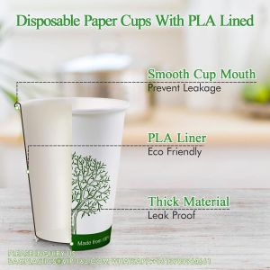 16 Oz Compostable Cups, Biodegradable Disposable Paper Cups With PLA Lined, Eco