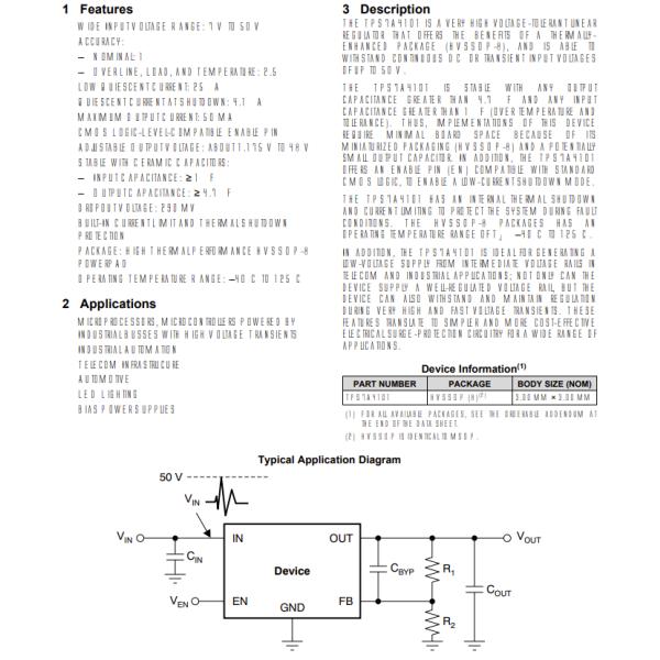 TPS7A4101DGNR Power Switch Ics Ic Reg Lin Pos Adj 50ma 8hvssop