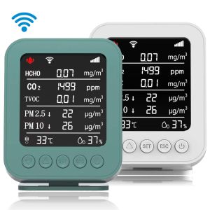 Cheap Smart Tuya WiFi Air Quality Monitor Detects CO2/PM2.5/HCHO/TVOC Temperature Humidity with NDIR Sensor for sale
