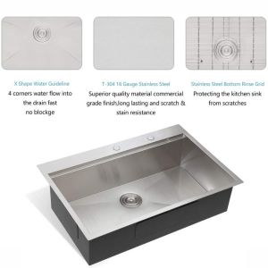 780*480MM Kitchen Handmade Sink Single Bowl Drop In Zero Radius