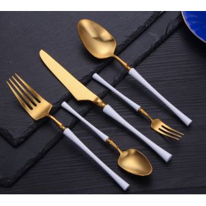 Cheap High-grade Forged Stainlesss steel Cutlery Set Flatware with White and Gold Color for sale