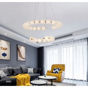 Tricolor Acrylic Ring LED Modern Pendant Light Pushbutton Switch 10 To 30m2