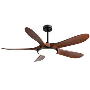 China Factory Best Seller 56-Inch Modern Ceiling Fan Light 5 ABS Blades Walnut/Lightwood Remote Control DC Motor Iron Lamp for Living Room on sale