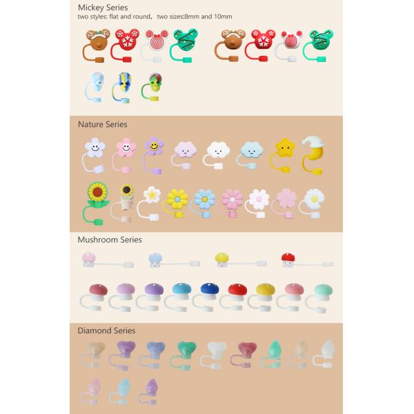 NEW Arrival heart diamond glitter designs Straw Cover Topper 3D 10mm Straw Toppers Hats for tumblers cups glasses