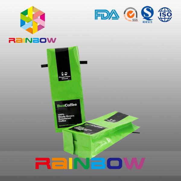 Quality Glossy Side Gusset Tea Packaging Bags Aluminum Foil , Green Tin Tie Coffee Pouch wholesale