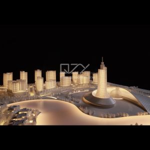 1:800 White Architectural Concept Model with Warm Lighting
