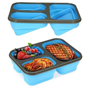 High quality 3 compartment microwaveable collapsible silicone lunch box