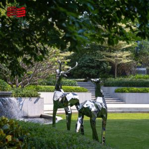 Stainless Steel Park Landscape Sculpture with Custom Deer Shape and Print Method