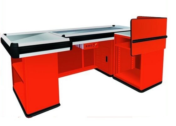 Supermarket Checkout Counters With Transport Tape , Custom Stainless Steel
