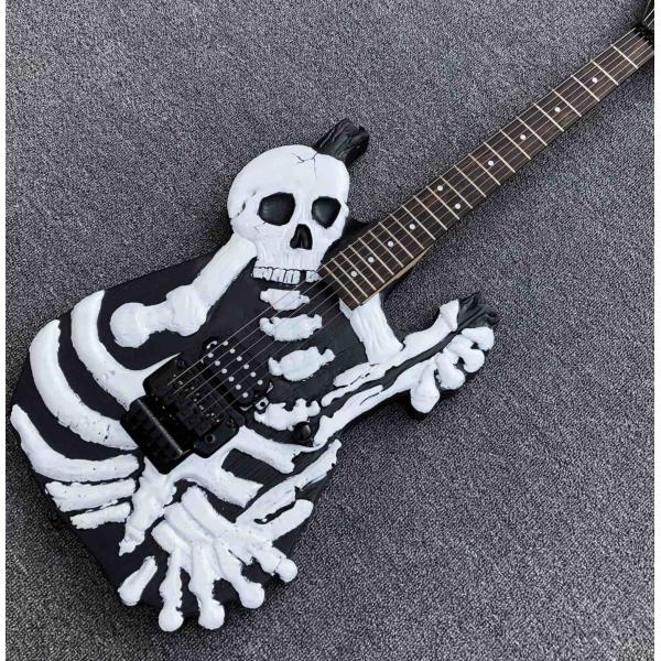 Top Quality 6 Strings Bones Black Skull Electric Guitar