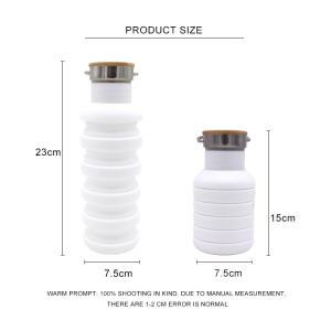550ml Portable Silicone Water Bottle Collapsible With Wooden Lid