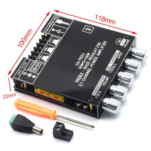 CA-TB21 2.1 Channel BT Subwoofer Amplifier Audio Board 2*50W+100W 12-24V AMP
