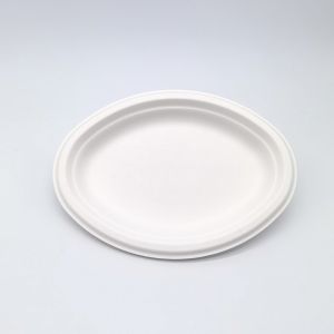 Heavy Duty Party Biodegradable Bagasse Tableware Plates Oval Shape