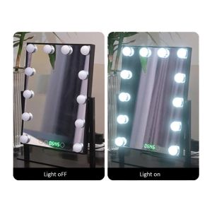 Cheap Desktop LED Bulb Mirror With Clock And Smart Switch Led Cosmetic Mirror for sale