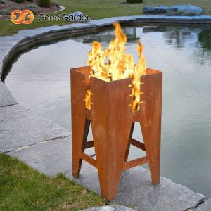 China Square Round Burning Corten Steel Bowl Portable Outdoor Garden Patio Fire Pit Table on sale