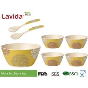 Heat Resistant Bamboo Salad Bowl Set Non - Odor Easy Cleaning Unbreakable Matt