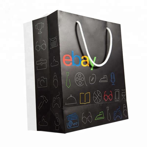 Offset Printing Black Paper Gift Bags With Handles Eco Friendly
