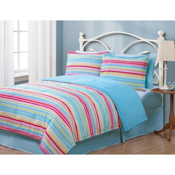 Polyester Striped Printed Microfiber Comforter Blue All Season Hypoallergenic