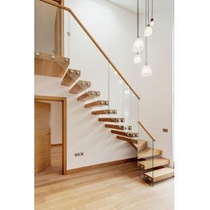 Commercial Building Modern Wood Floating Staircase Design For Indoor