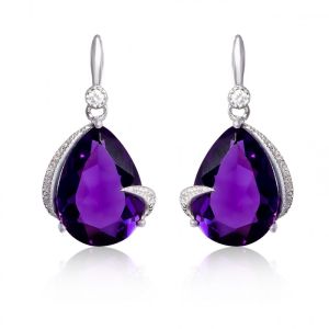 2.46 Ct. T.W. And 1/10 Ct. T.W. CZ Amethyst Leverback Earrings In Sterling
