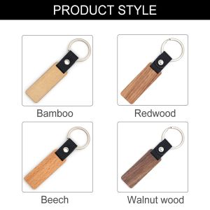 Customizable Leather Wood Keychains Engraving - Walnut Beech Wood