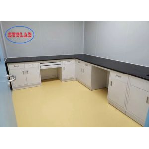 Gray White Laboratory Casework With Black Phenolic Resin Countertop In College