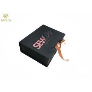 China Black Thick Gift Cardboard Box With Magnetic Closure Ribbon CMYK Printing on sale