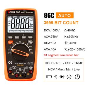 VICTOR 86C 3999 Counts Auto Ranging Digital Multimeter With Usb Output LCD