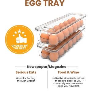 Home Egg Container With Lid And Handle For Refrigerator Organization- Pack Of 2