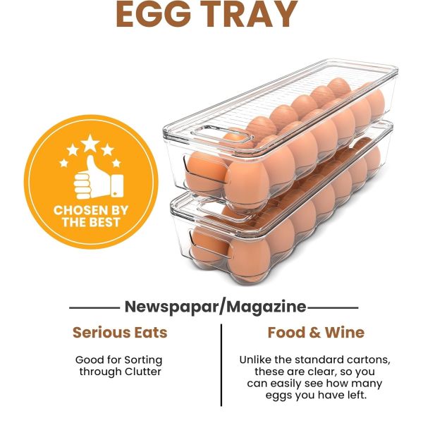 Home Egg Container With Lid And Handle For Refrigerator Organization- Pack Of 2
