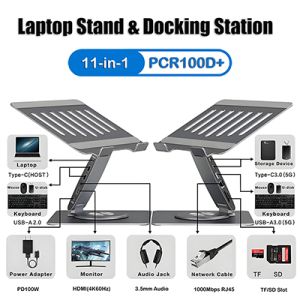 Originneo PCR100D+ Aluminum Adjustable Rotatable Laptop Hub Stand with 11-in-1