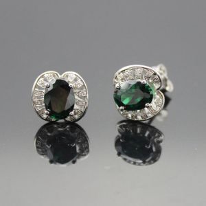Sterling Silver Green Cubic Zircon Stud Earrings(E03)