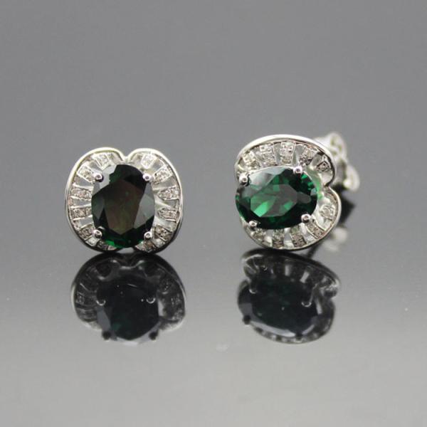 Quality Sterling Silver Green Cubic Zircon Stud Earrings(E03) wholesale