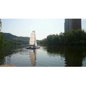 Inflatable Sailing Kayak With Two Sails , Portable Inflatable Catamaran Sailboat